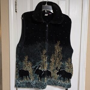 Mazmania Fleece Vest Women XLarge Moose Western Ranch Equestrian‎ Black
